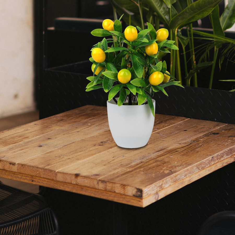 Fishine Kumquat Bonsai und Zitronen Bonsai künstlicher Baum mit Topf aus Kunststoff und Schaumstoff, Topfdurchmesser: 9,5 cm, Höhe: 8 cm - Bild 2