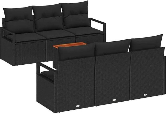 vidaXL Garten-Sofa-Set 7-teilig aus Poly-Rattan und Akazienholz in Schwarz - Bild 1