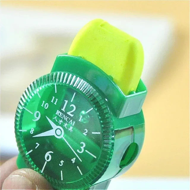 2er-Set Kawaii 3-in-1 Schreibwaren-Set mit Bleistiftspitzer, Armbanduhr, Radiergummi und Pinsel in verschiedenen Farben - Bild 1