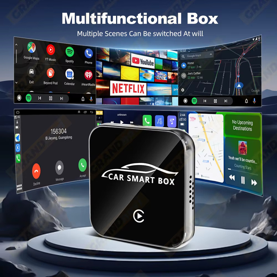 Grandnavi 3in1 CarPlay Ai Box mit Android 13, Wireless CarPlay und Android Auto, 4 Kerne, 4 GB RAM, 64 GB ROM, Schwarz - Bild 3