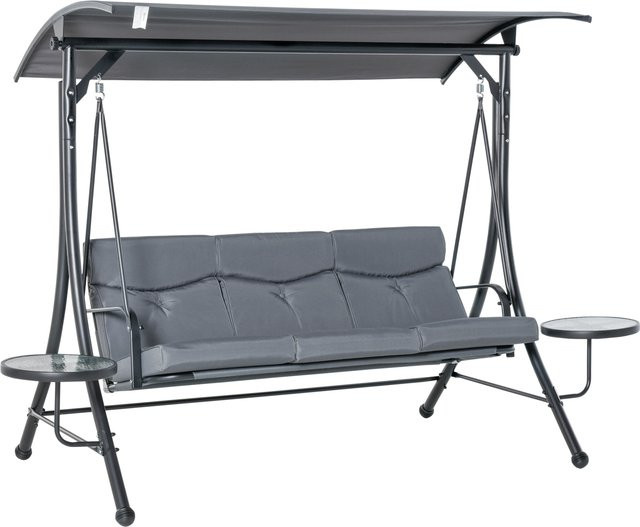 Outsunny 3-Sitzer Hollywoodschaukel mit Couchtisch und verstellbarem Vordach, Grau-Schwarz, B/T/H: 271 x 125 x 177 cm - Bild 1