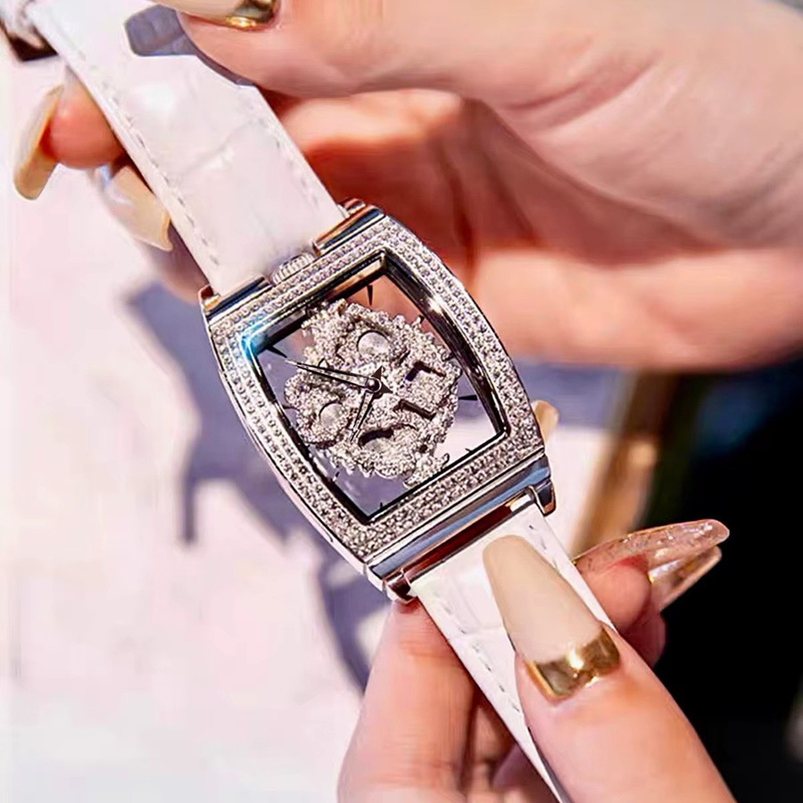 Armbanduhr Damen, Quarz, Edelstahl, Tonneau, Zirkonia, Weiß - Bild 2