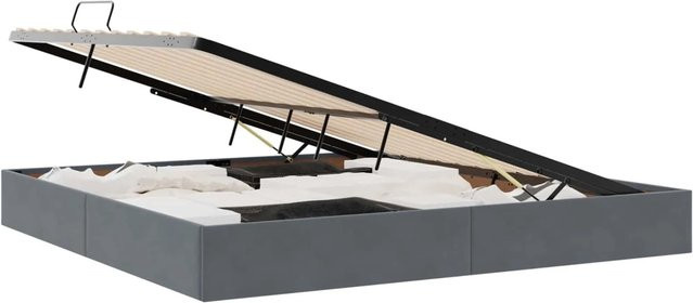 vidaXL Aufbewahrungsbett mit Kopfteil in Dunkelgrau aus Samt und Metall, B/T/H: 200 x 200 x 23,5 cm - Bild 1