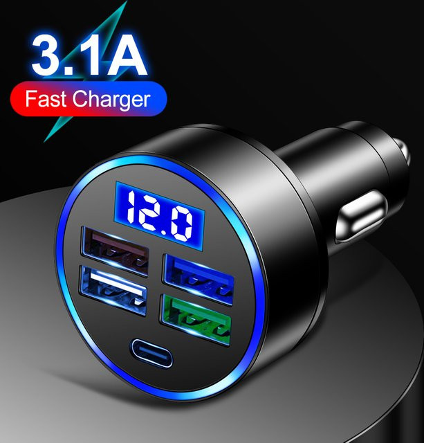GUSEYEE USB-Autoladegerät mit USB-C Schnellladung, 3,1 A USB-Telefonadapter für iPhone, Xiaomi, Huawei und Samsung, Schwarz - Bild 1