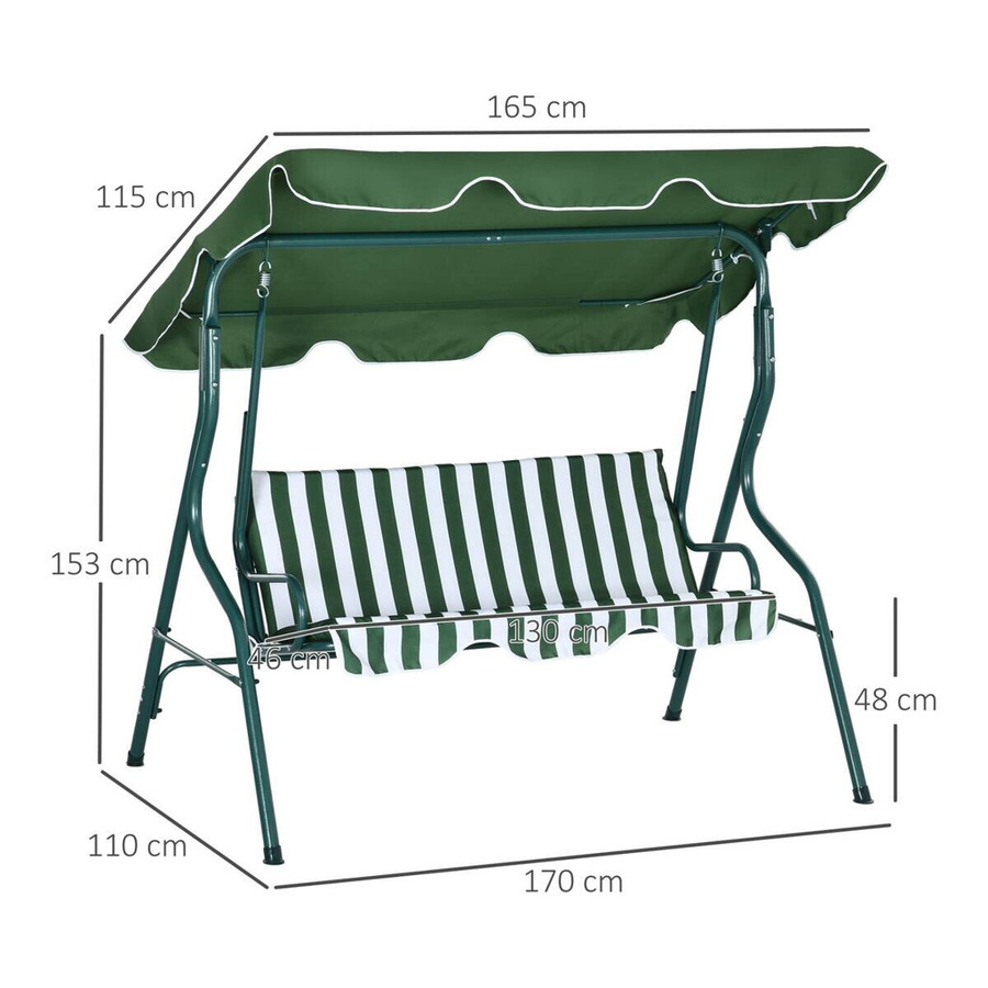 Outsunny Hollywoodschaukel in Grün mit Sonnendach und Kissen aus Polyester und Stahl, B/H/L: 110 x 170 x 153 cm - Bild 2