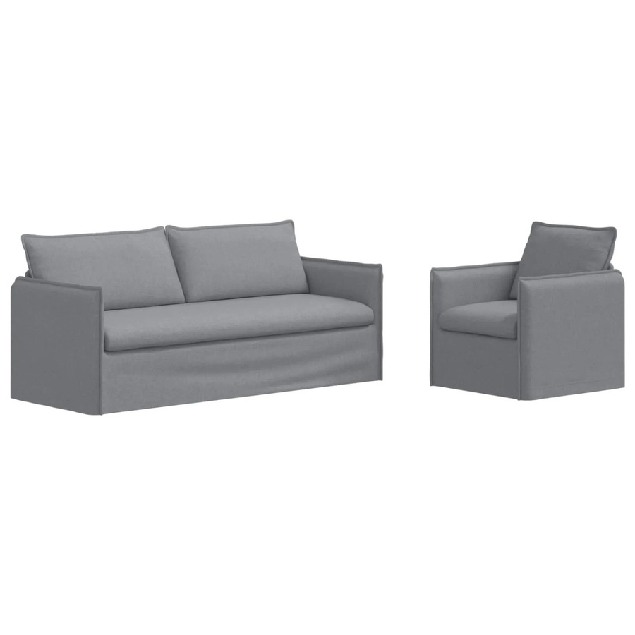 vidaXL Sofa 2-teiliges Set Hellgrau mit Stoffbezug und Metallrahmen B/T/H: 196 x 82 x 85 cm und 75 x 82 x 85 cm - Bild 2