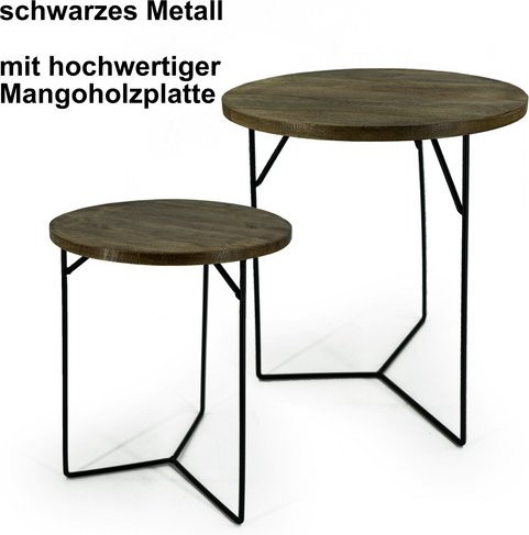 NOOR living Beistelltisch-Set aus Mangoholz und Metall in Schwarz und Braun, B/T/H: 39,5 x 39,5 x 48,4 cm - Bild 1