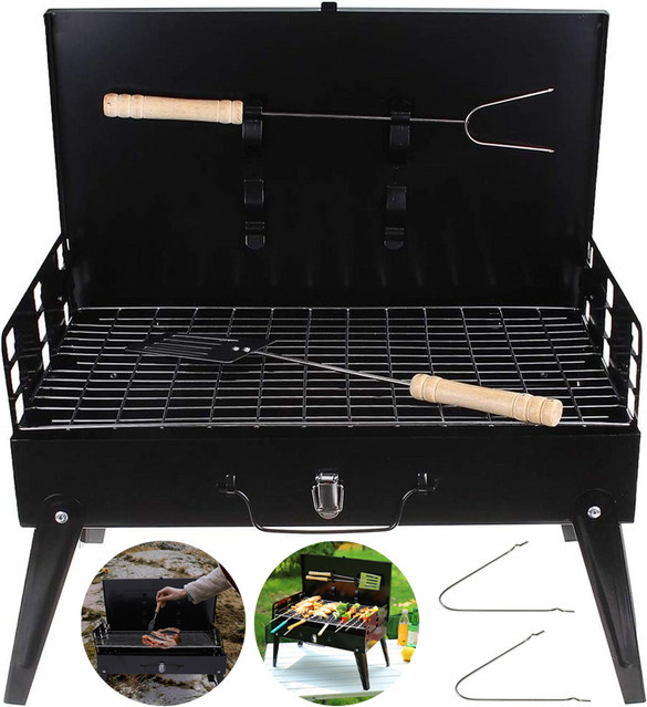 LONENESSL Tragbarer Holzkohlegrill aus Edelstahl in Schwarz für Camping und Picknick, B/T/H: 46,5 x 43,0 x 0 cm - Bild 1