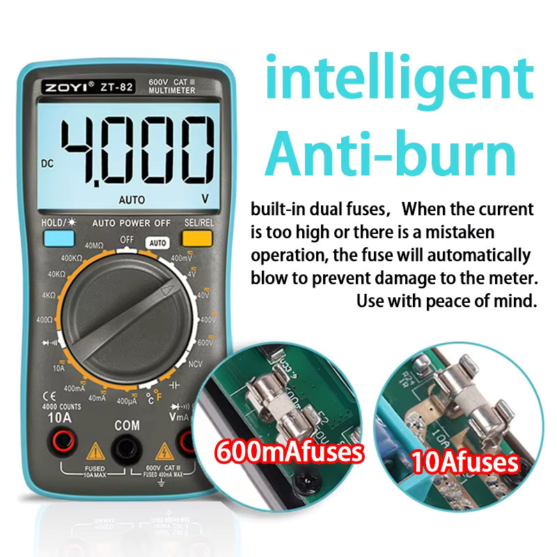 ZOYI 81/82 Professionelles Digitales Multimeter in Blau für AC/DC Spannung, Strom, Kapazität, Widerstand und NCV Messungen - Bild 1