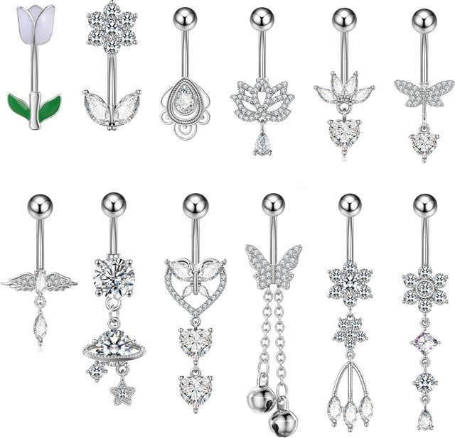 NORDVEST Bauchnabelpiercing Tulpe Lotus Schmetterling, Edelstahl, Kristall, Unisex - Bild 1
