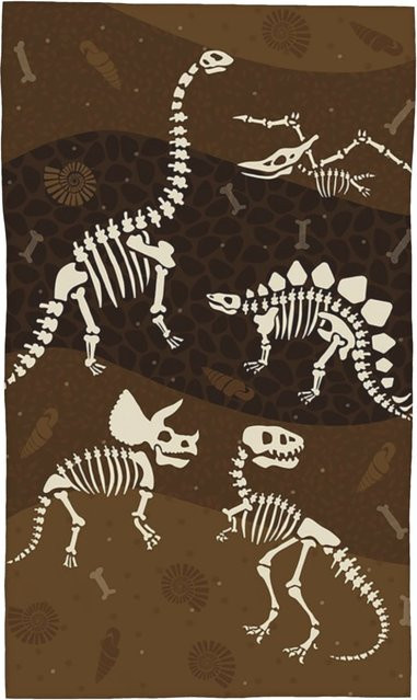Saugfähiges Baumwollhandtuch mit Dinosaurier-Fossilienmuster in Weiß, schnelltrocknend, Breite: 30 cm, Höhe: 60 cm - Bild 1