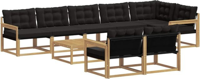 vidaXL Outdoor-Sofagarnitur 9-teilig in L-Form aus Akazienholz und Textilene, Weiß-Schwarz, B/T/H: 79 x 79 x 37 cm - Bild 1