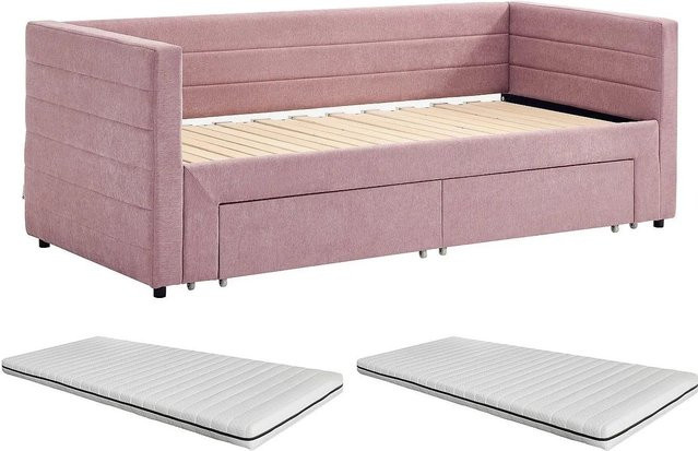 Vente-unique Sofabett Camity in Rosa mit Schlaffunktion und Ausziehschublade, Modernes Polsterbett aus Stoff - Bild 1