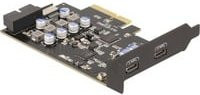 Delock USB Erweiterungskarte PCIe x4 mit 2x USB-C und internen USB 10 Gbps Typ-E sowie 19-Pin Schnittstellen in Schwarz - Bild 1