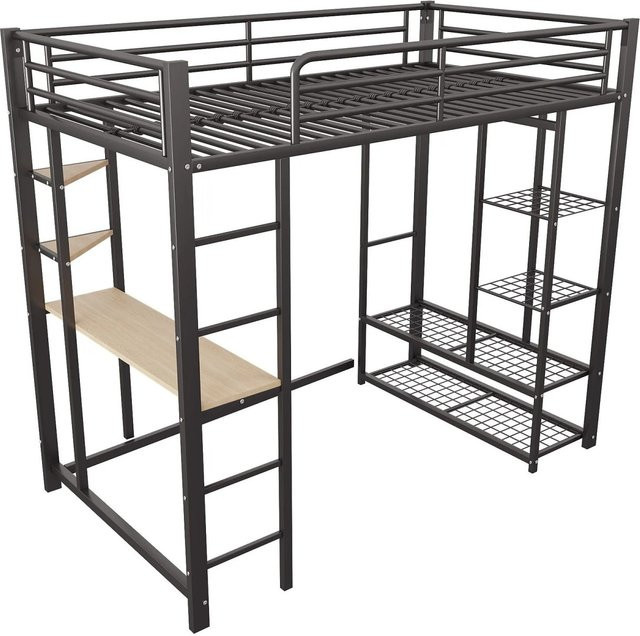 Merax Hochbett mit Leiter, Tisch und Ablage in Schwarz, B/T/H: 200 x 90 x 180 cm - Bild 1
