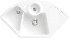 Villeroy & Boch Eckspüle Solo in White aus CeramicPlus mit Abtropffläche und Ablaufgarnitur - Bild 1
