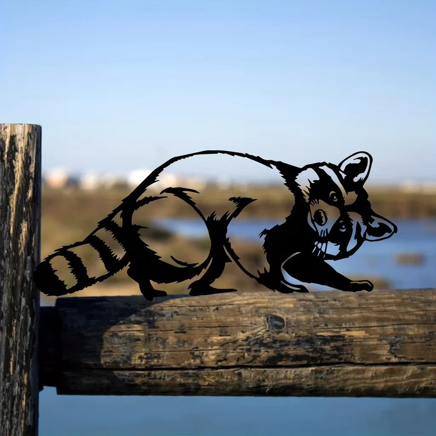 Hello young Garten Dekoration Waschbär aus Metall als Wandkunst und Pfahl für Hof und Rasen - Bild 1