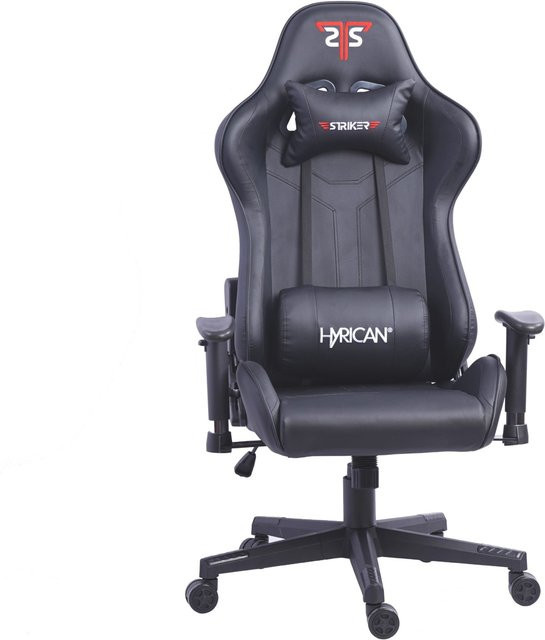 Hyrican Striker Gaming Chair in Schwarz mit Kunstleder und Kopfstütze - Bild 1
