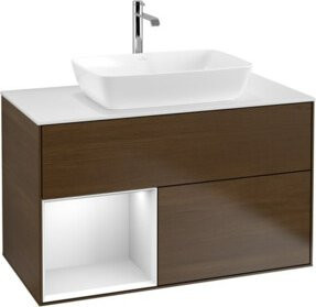 V&B Waschtischunterschrank Finion 100 mit Wandbeleuchtung in Weiß lackiert, B: 100 cm, T: 50,1 cm, H: 50,1 cm - Bild 1