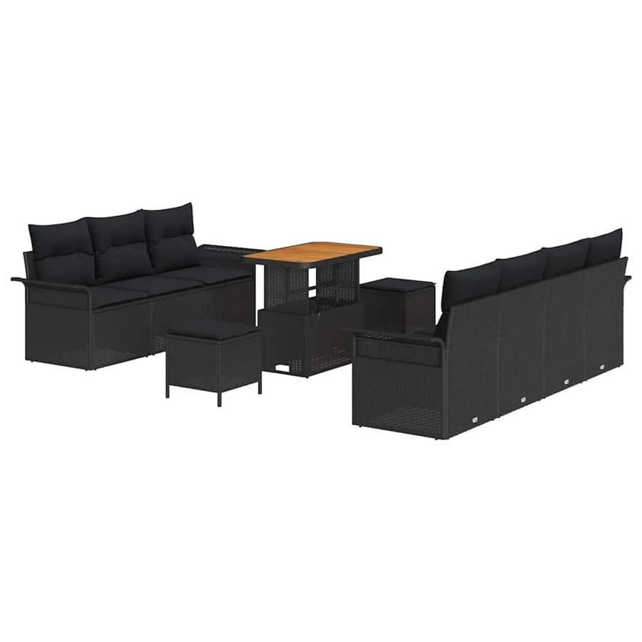 vidaXL Garten-Sofa-Set 10-teilig aus Poly-Rattan und Akazienholz in Schwarz mit Polstern und Armlehnen - Bild 2
