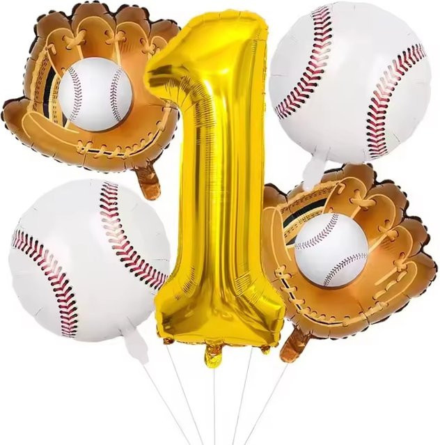 5-teiliges Baseball-Luftballon-Set für Mottopartys und Geburtstage in Weiß - Bild 1