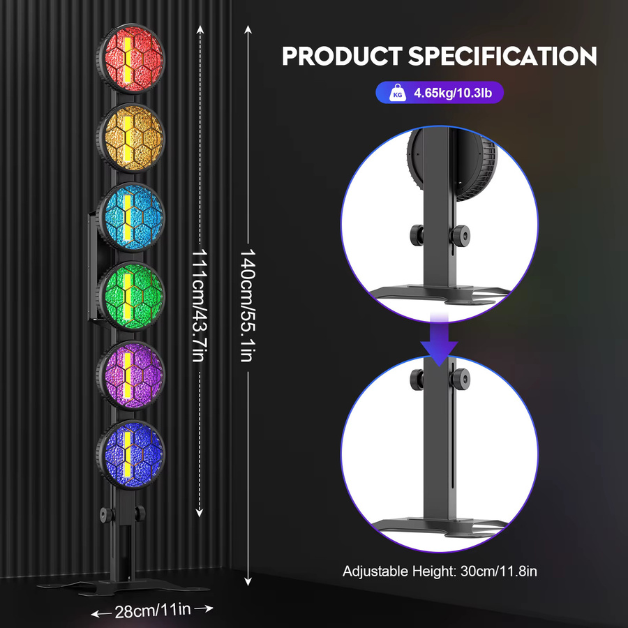DayFlicker 350W 6-LED COB Linear Vintage Licht Bühnenlicht mit DMX512 in Schwarz - Bild 4