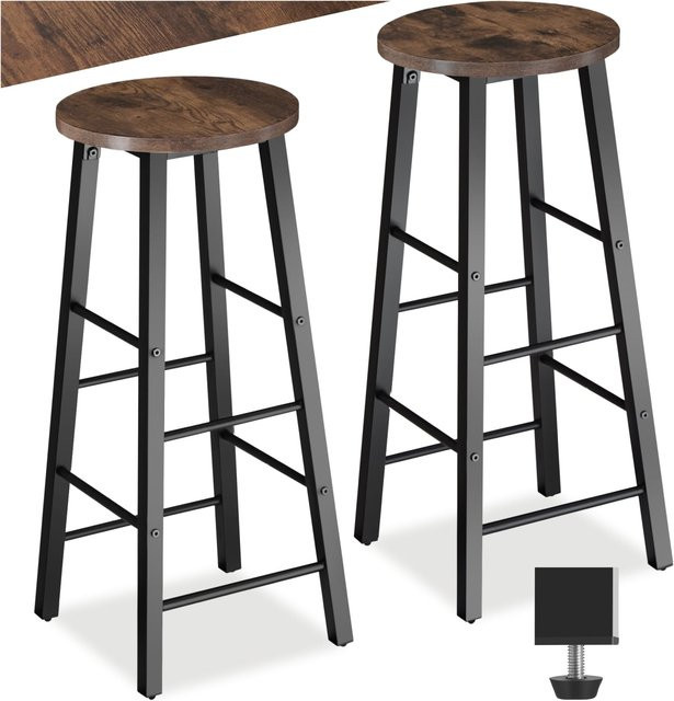 tectake Set Barhocker Keynes Industrial Style aus Stahl und Holz in Schwarz und Braun, B/T/H: 31 x 31 x 72,5 cm - Bild 1