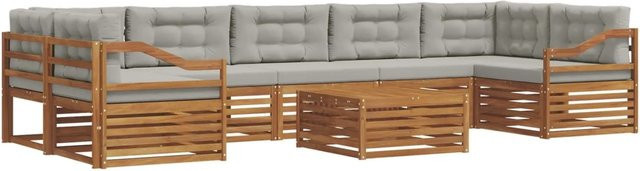 vidaXL Outdoor-Sofagarnitur in U-Form aus Akazienholz mit Kissen, 24-tlg., Hellgrau und Natur - Bild 1