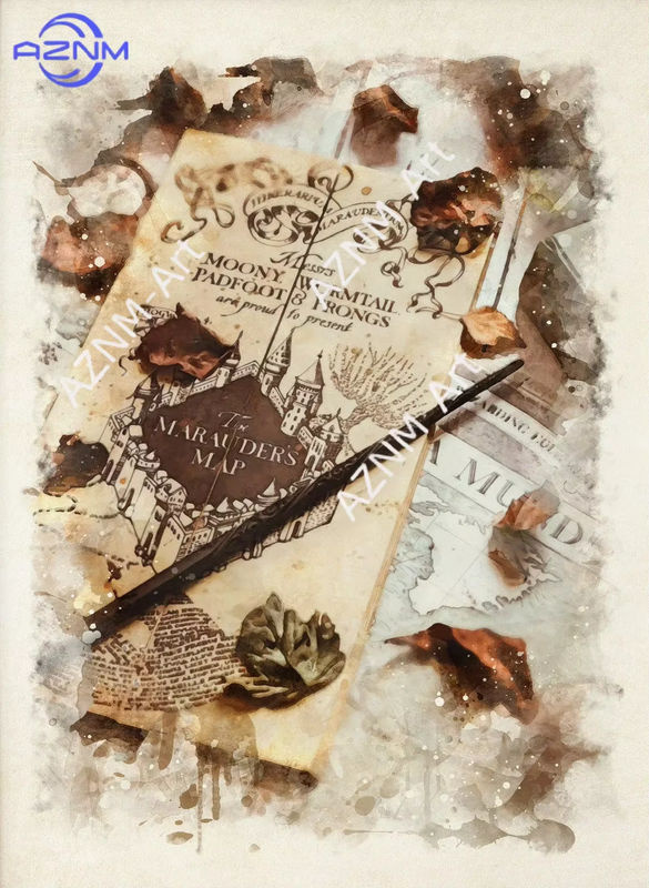 KAYOU Wandkunst-Poster mit Schloss, Eule und Kürbishaus als Leinwandgemälde in Vintage-Optik, mehrfarbig - Bild 4