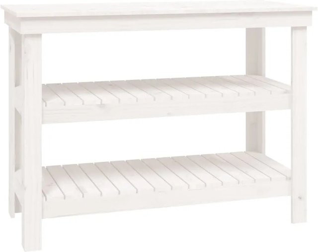vidaXL Werkbank aus Massivholz Kiefer in Weiß mit rustikaler Optik, B/T/H: 110,5 x 50 x 80 cm - Bild 1