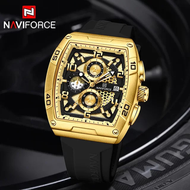 NAVIFORCE Chronograph, Tonneau, Quarz, Silikon, Schwarz, Herren - Bild 1