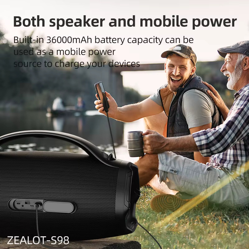 ZEALOT S98 Tragbarer Bluetooth Lautsprecher mit 160W Leistung, Wasserdicht, TWS Subwoofer, Schwarz - Bild 5