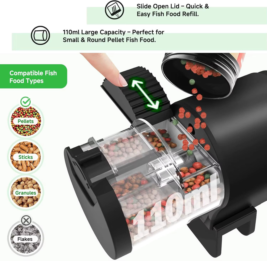 ZYfeeder Intelligenter Zeitgesteuerter Aquarium-Futterautomat in Schwarz für Aquarien und Schildkrötenbecken - Bild 3