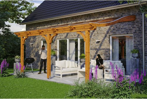 Skanholz Terrassenüberdachung Venezia aus Leimholz in Eiche hell mit Polycarbonat-Dach, B/T/H: 541 x 389 cm - Bild 2
