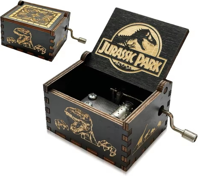 Bandai Jurassic Park Musikbox, Holz Handkurbel, Schwarz - Bild 1