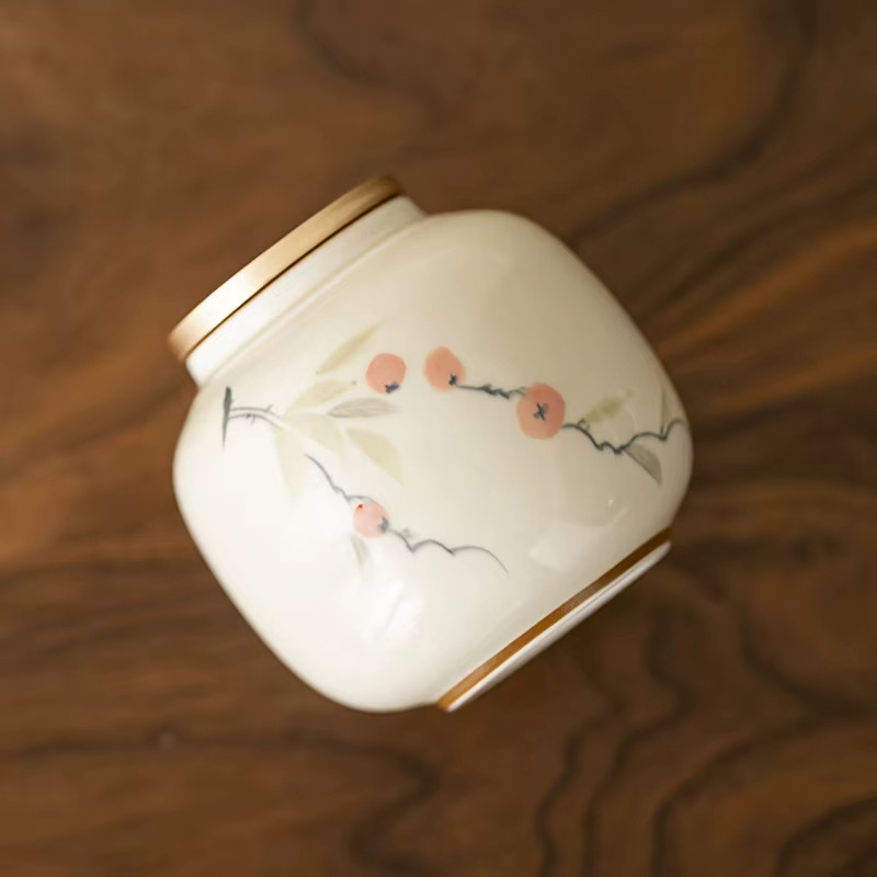 WEN ZHE Mini Keramik-Teedose mit floralem Design in Weiß, luftdicht und auslaufsicher, ideal für Tee, Gewürze oder Süßigkeiten - Bild 3