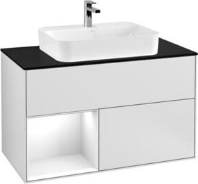 V&B Waschtischunterschrank Finion 100 mit Wandbeleuchtung, Weiß lackiert, B/T/H: 100 x 50,1 x 50,1 cm - Bild 1