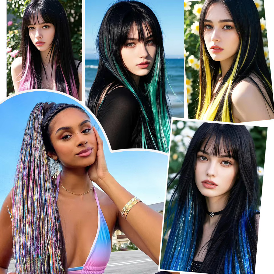 JIAMEISI Synthetische Clip-in-Haarverlängerungen, 12 Stück, bunt, Damen - Bild 6