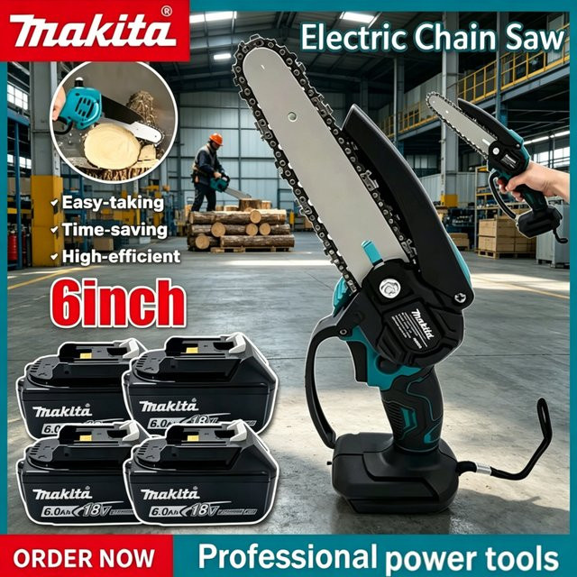Makita 6-Zoll-Elektrokettensäge in Türkis für professionelle Holzfällarbeiten und Gartenarbeit - Bild 1