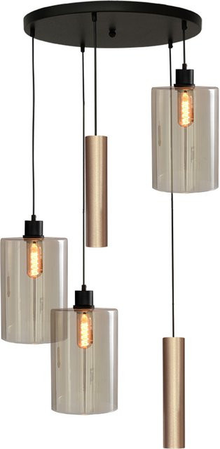 Masterlight Ortona 3/2 Pendelleuchte 5-flammig rund in Gold matt und Schwarz matt mit Glas - Bild 1