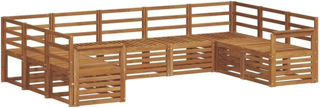 vidaXL Sofagarnitur 9-teilig aus Massivholz Akazie in Natur Braun, U-Form mit Latten-Design - Bild 1