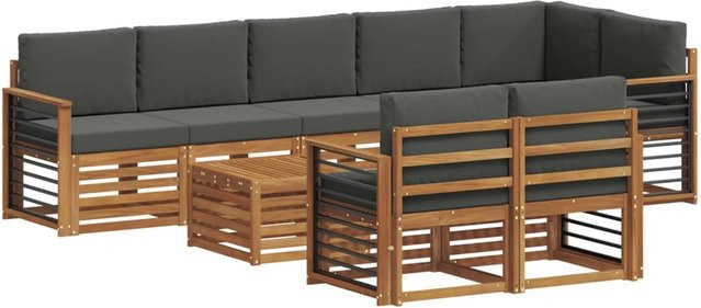 vidaXL Sofagarnitur 9-teilig aus Massivholz Akazie in Natur und Anthrazit mit U-Form und Polsterkissen - Bild 1