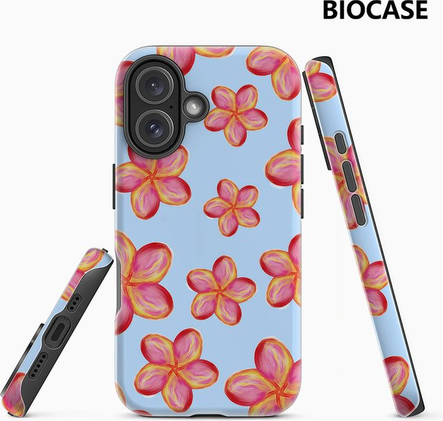 Handyhülle Tropical Pink – Yellow Blooms für iPhone 17 16 15 14 13 12 Pro Max Plus mit doppelschichtiger Rückseite in Pink und Gelb - Bild 1