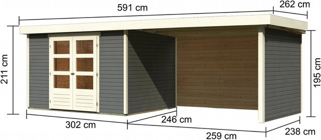Karibu Gartenhaus Askola in Grau mit Anbaudach und Fenstern, B/H/T: 557 x 211 x 246 cm - Bild 1