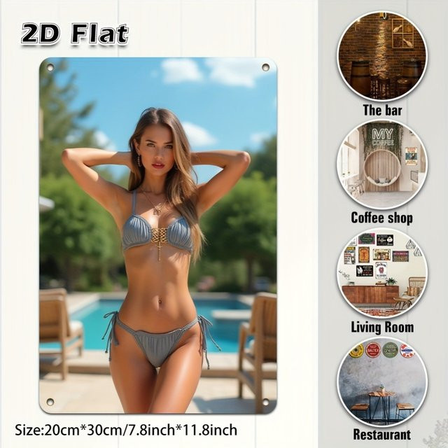 HELLOYOUNG Retro Bikini-Mädchen Leinwand-Wandkunst Portrait in Multicolour - Bild 1