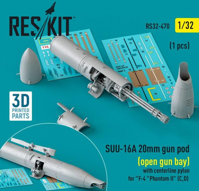 ResKit Models SUU-16A 20mm Gun Pod, mit Centerline Pylon für F-4 Phantom II (C,D), 1-teiliges Set - Bild 1