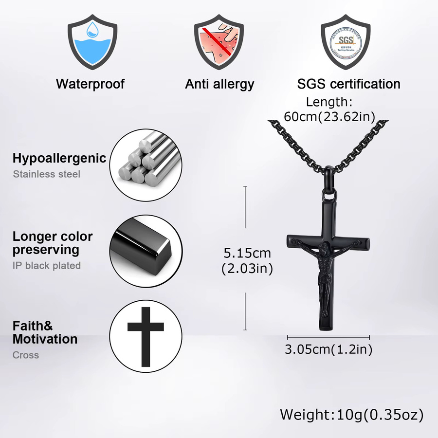 prjewel Halskette mit Jesus Kreuz Anhänger, Edelstahl, Bicolor, Herren - Bild 3