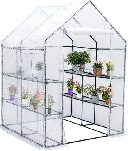 HOMEKA Gewächshaus-Ersatzabdeckung aus PE, wasserdichte und transparente Abdeckung mit Tür zur Wärmedämmung, B/T/H: 143 x 143 x 195 cm, Grün/Weiß - Bild 1