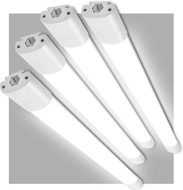 Oraymin 4er-Pack LED-Nassraumleuchten in Weiß, wasserdichte IP65 Deckenleuchten für Garage und Werkstatt, verknüpfbar, 45 W, 4000 K, Länge: 150 cm - Bild 1