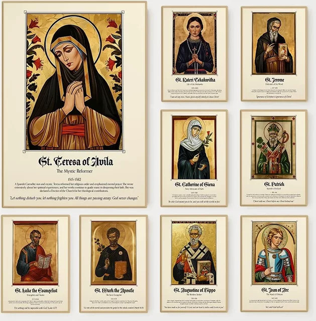 Vintage Leinwandgemälde von Potdemiel mit religiösen Heiligen und Evangelisten in Multicolor - Bild 1
